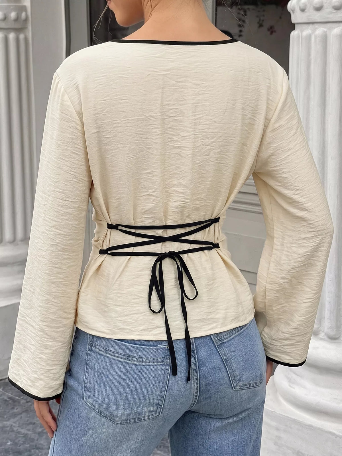 Ecru contrast-tie blouse, alternate view