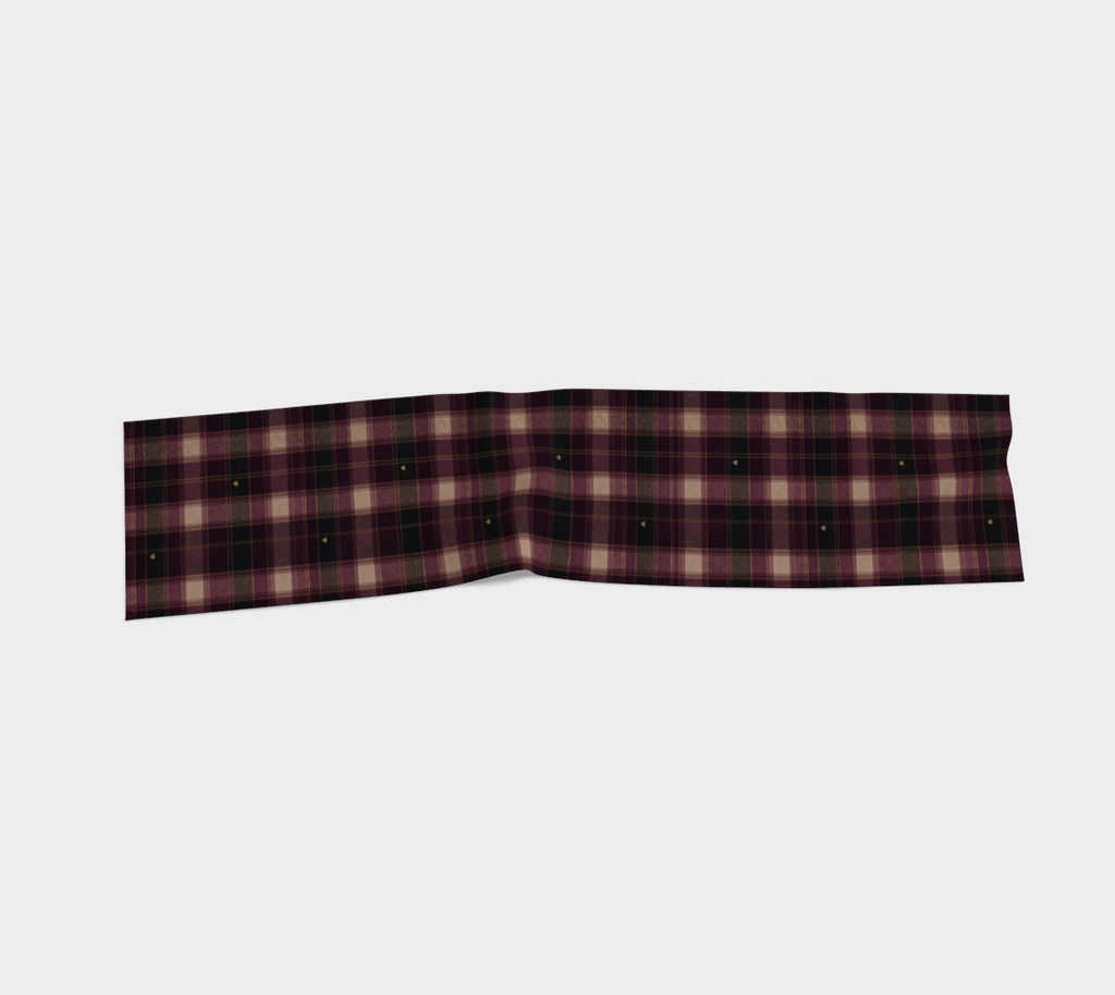 Full-length view of the Falling for You plaid silk scarf with cream checks, fine golden lines and tiny gold hearts.