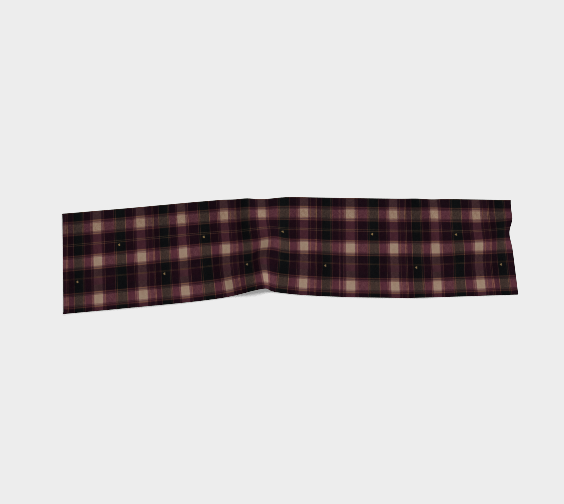 Full-length view of the Falling for You plaid silk scarf with cream checks, fine golden lines and tiny gold hearts.