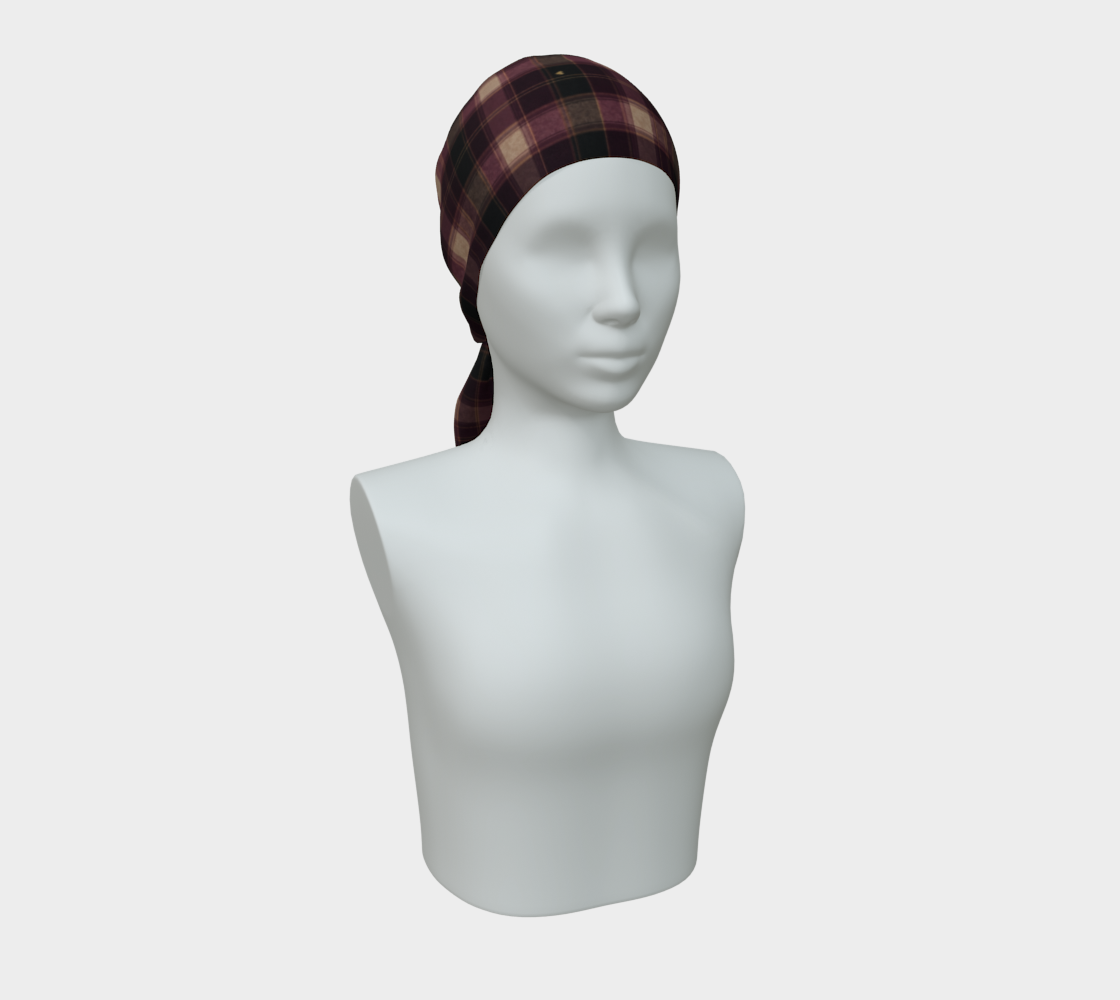 Falling for You plaid heart silk scarf styled as a head wrap on a mannequin.