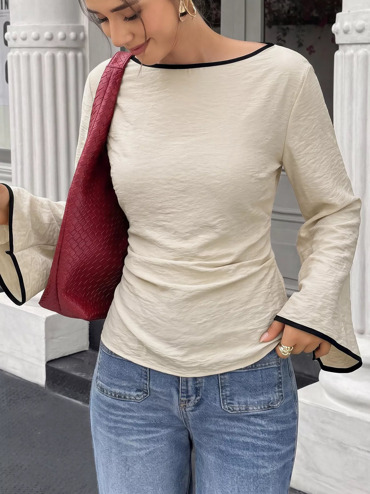 Ecru contrast-tie blouse, alternate view