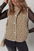 Khaki floral quilted cotton vest with open front