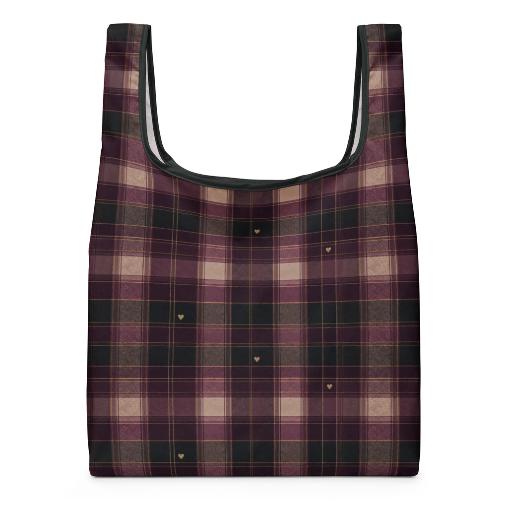 Plaid Heart Reusable Shopping Bag — back view mockup