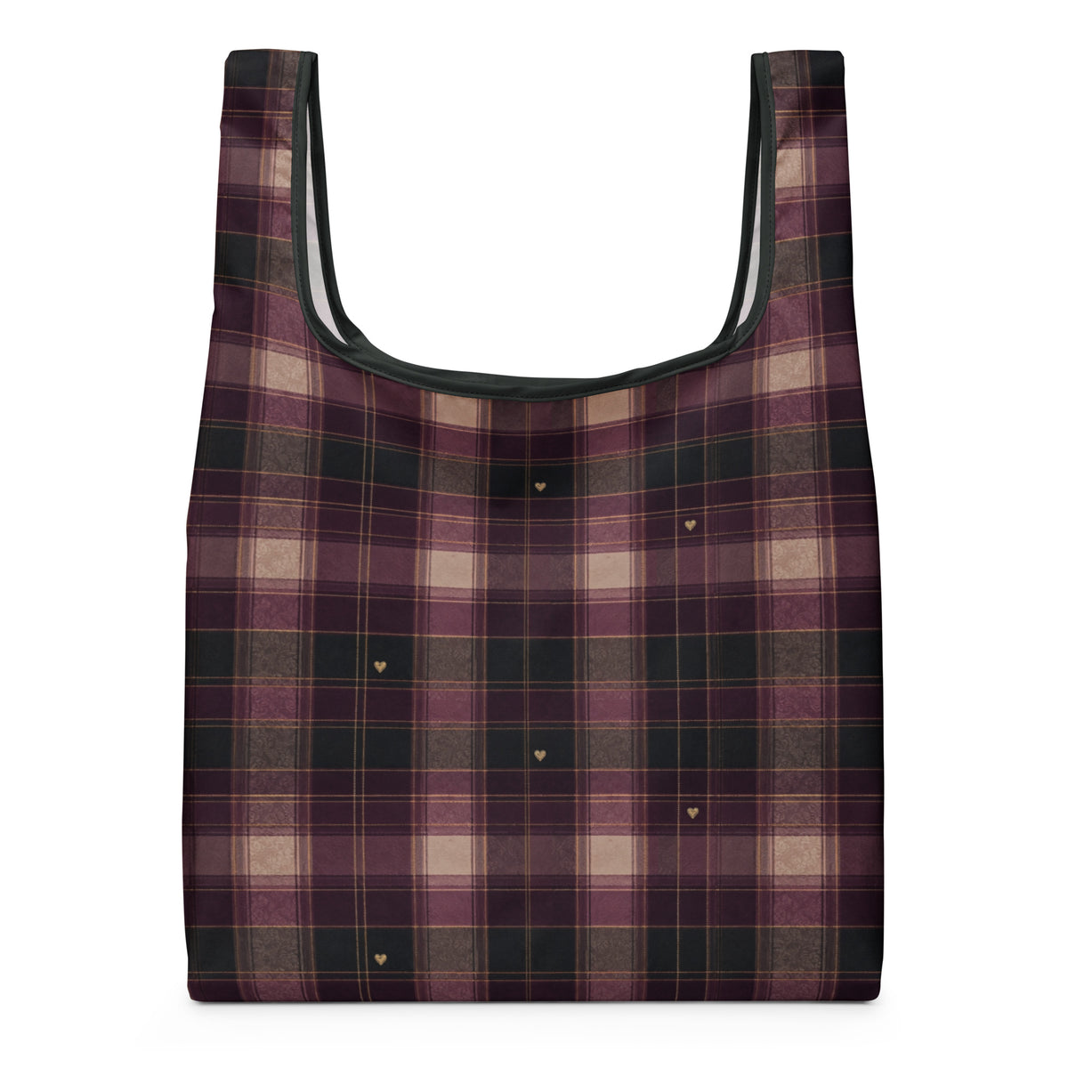 Plaid Heart Reusable Shopping Bag — back view mockup