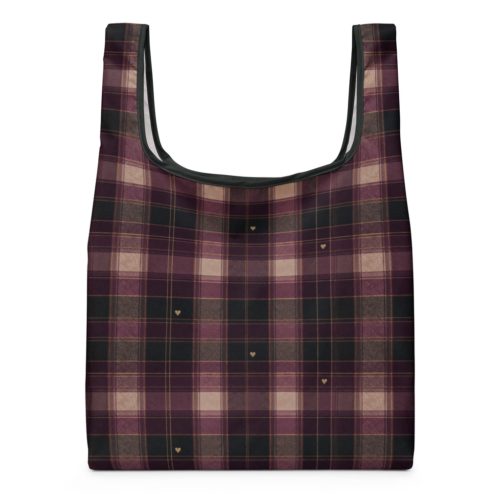 Plaid Heart Reusable Shopping Bag — front view mockup