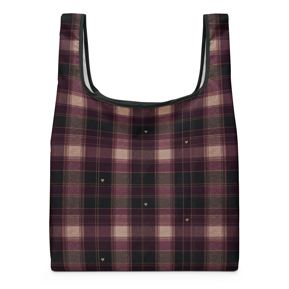 Plaid Heart Reusable Shopping Bag — front view mockup