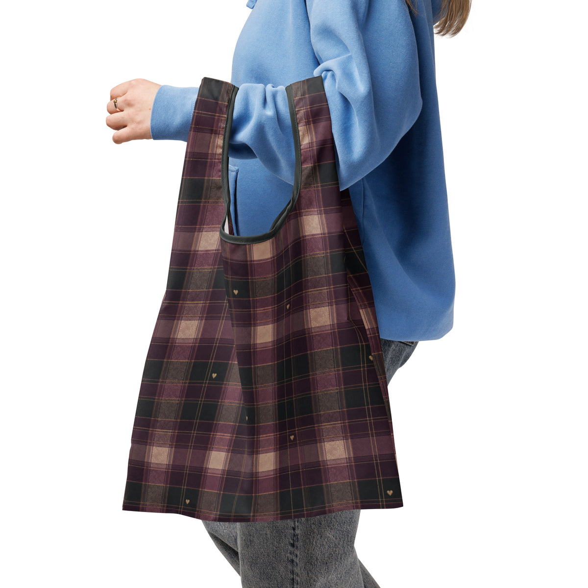 Plaid Heart Reusable Shopping Bag — front view mockup