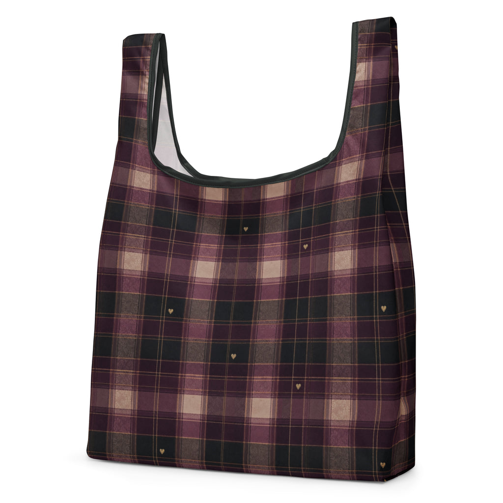 Plaid Heart Reusable Shopping Bag — left front view mockup