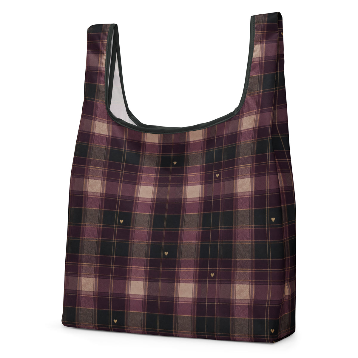 Plaid Heart Reusable Shopping Bag — left front view mockup