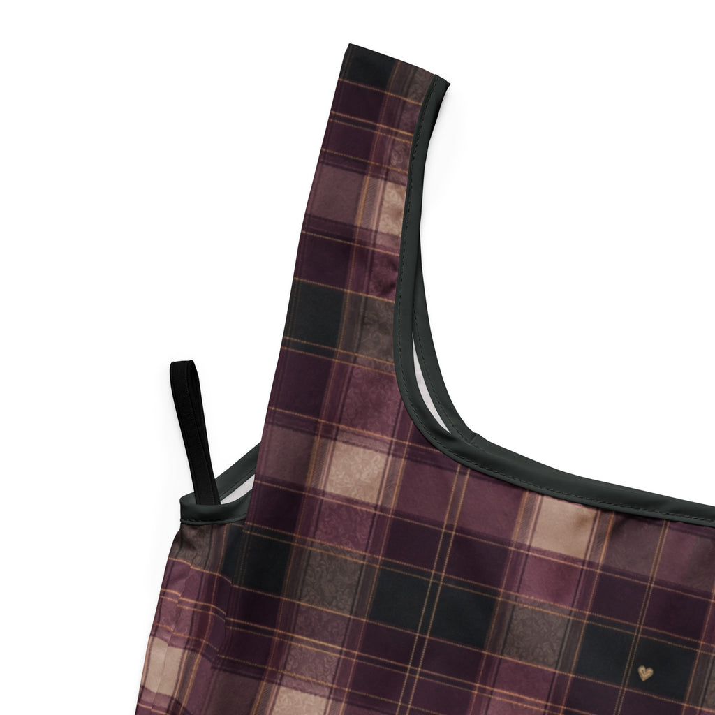 Plaid Heart Reusable Shopping Bag — product details view mockup