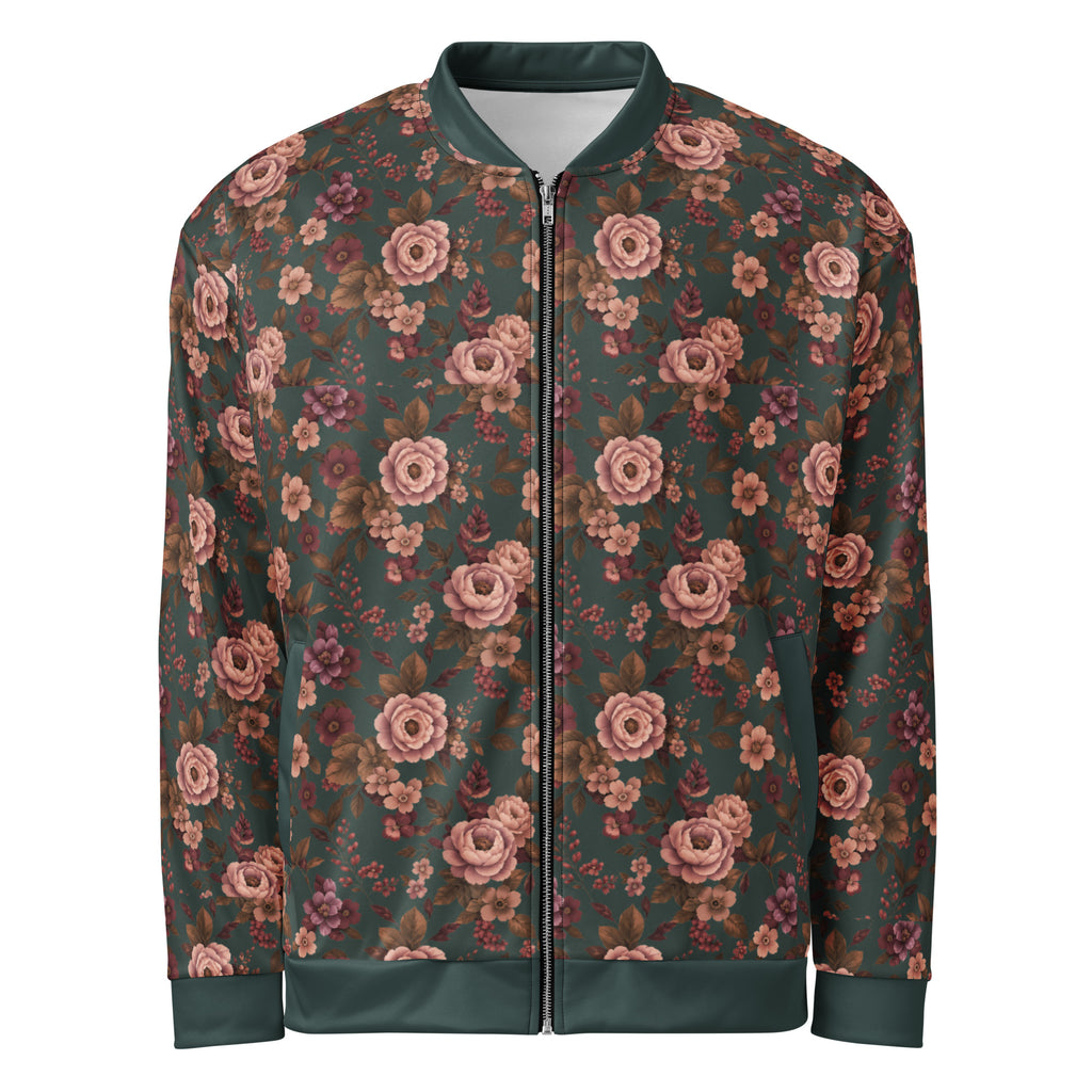 Falling For You statement floral bomber jacket with silver zipper