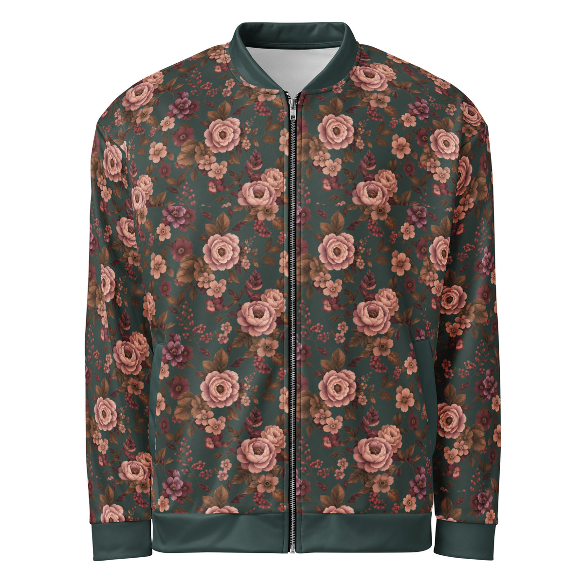 Falling For You statement floral bomber jacket with silver zipper