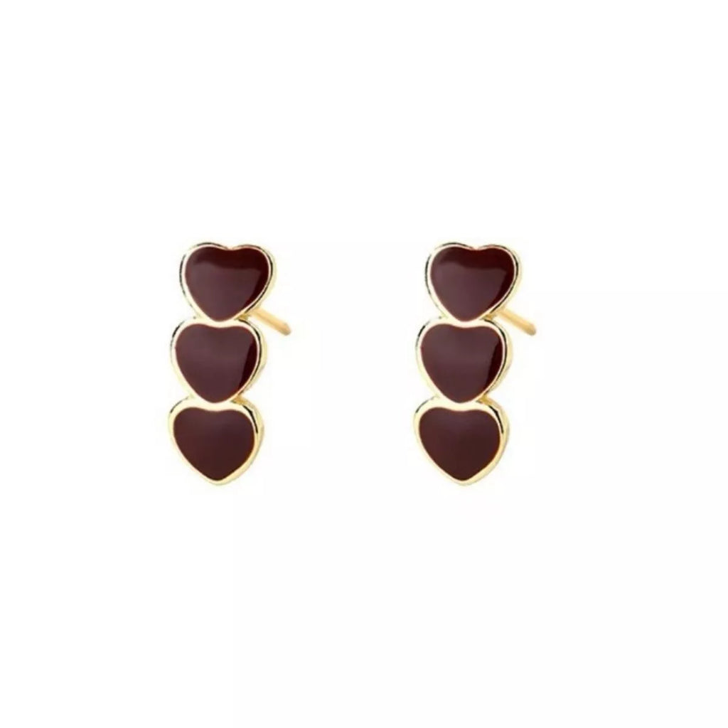 Berry triple-heart stud earrings, alternate view