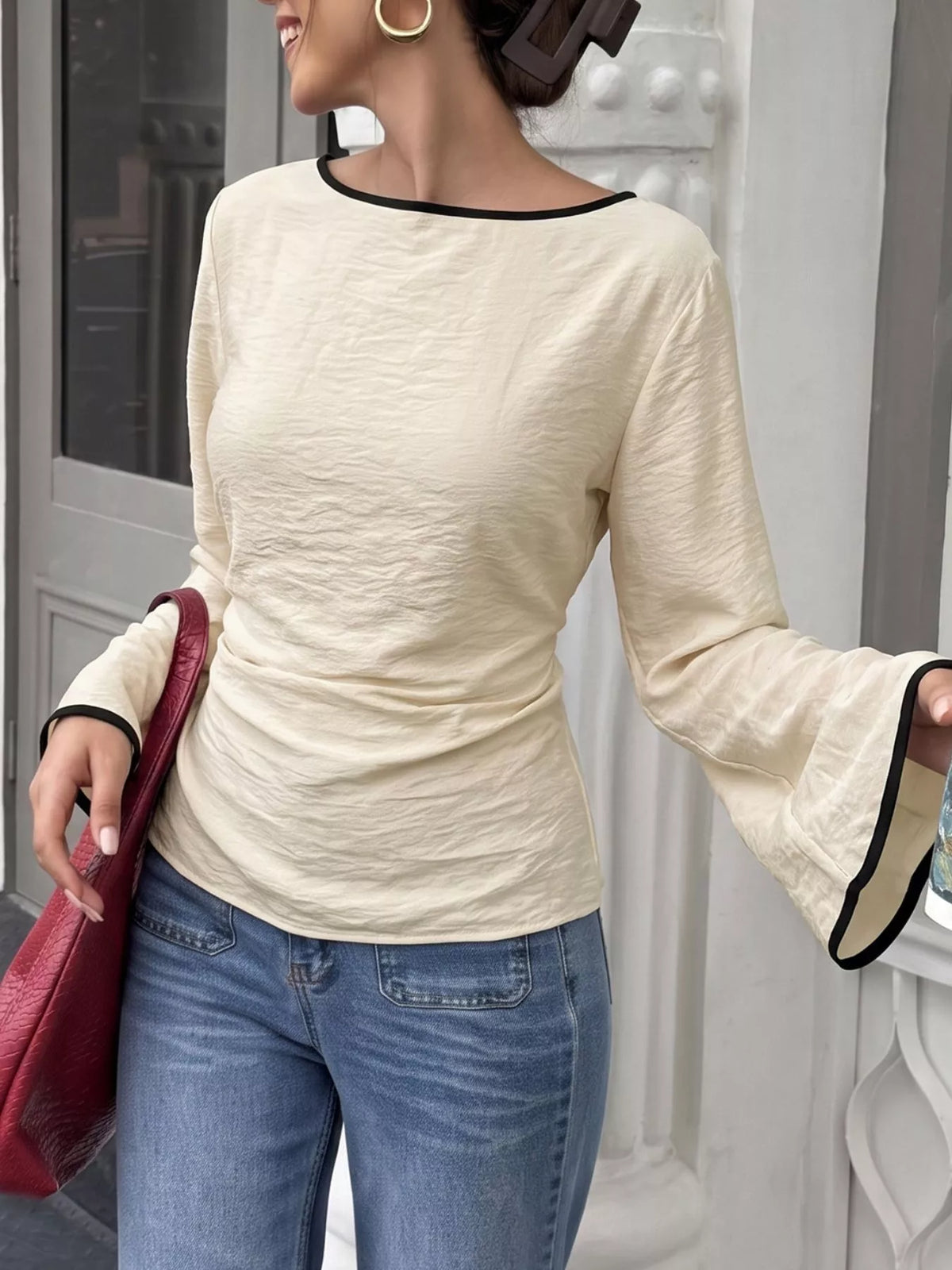 Ecru contrast-tie blouse, alternate view