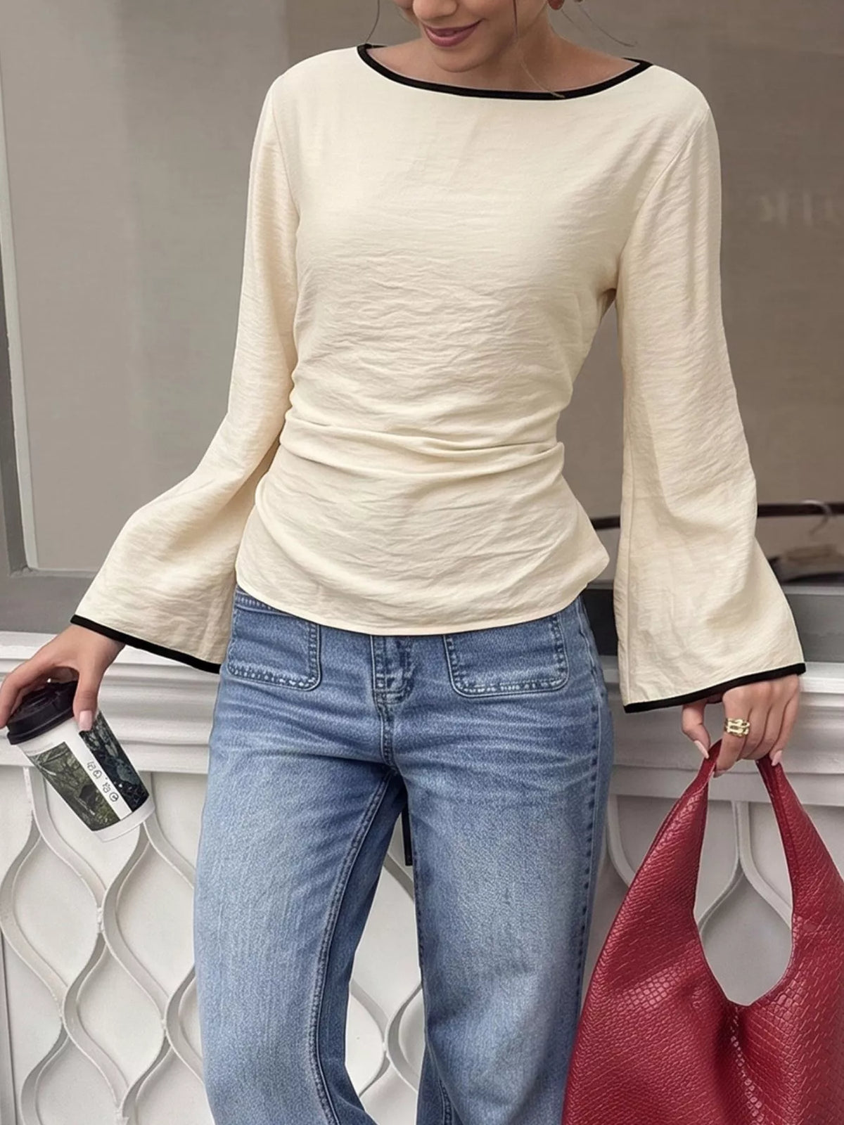 Ecru contrast-tie blouse, alternate view