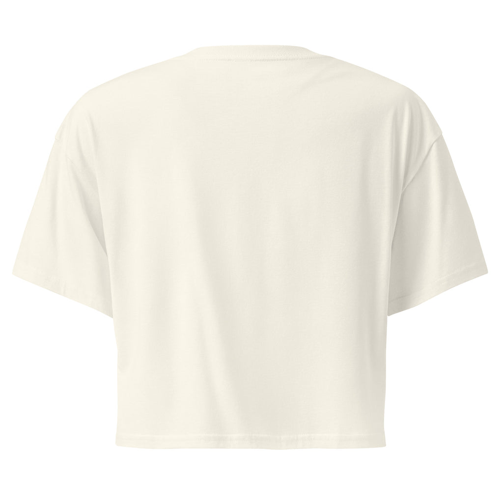 Falling for You natural crop tee, back view