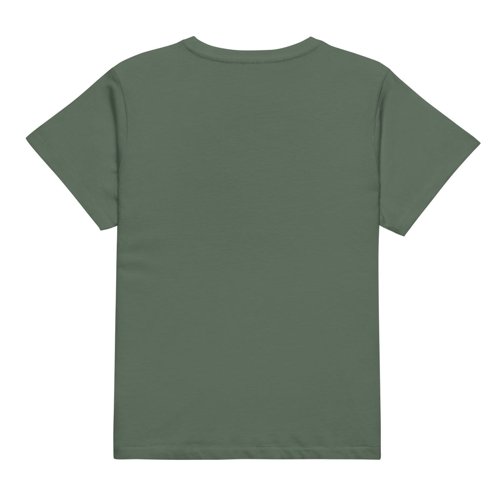 Falling for You pine green high-waisted tee, back view