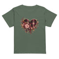 Falling for You pine green high-waisted tee with plaid and floral heart graphic, front view