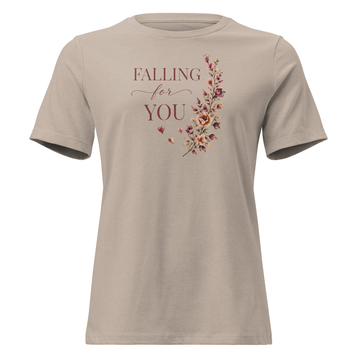Falling For You women's relaxed T-shirt in heather stone, front view