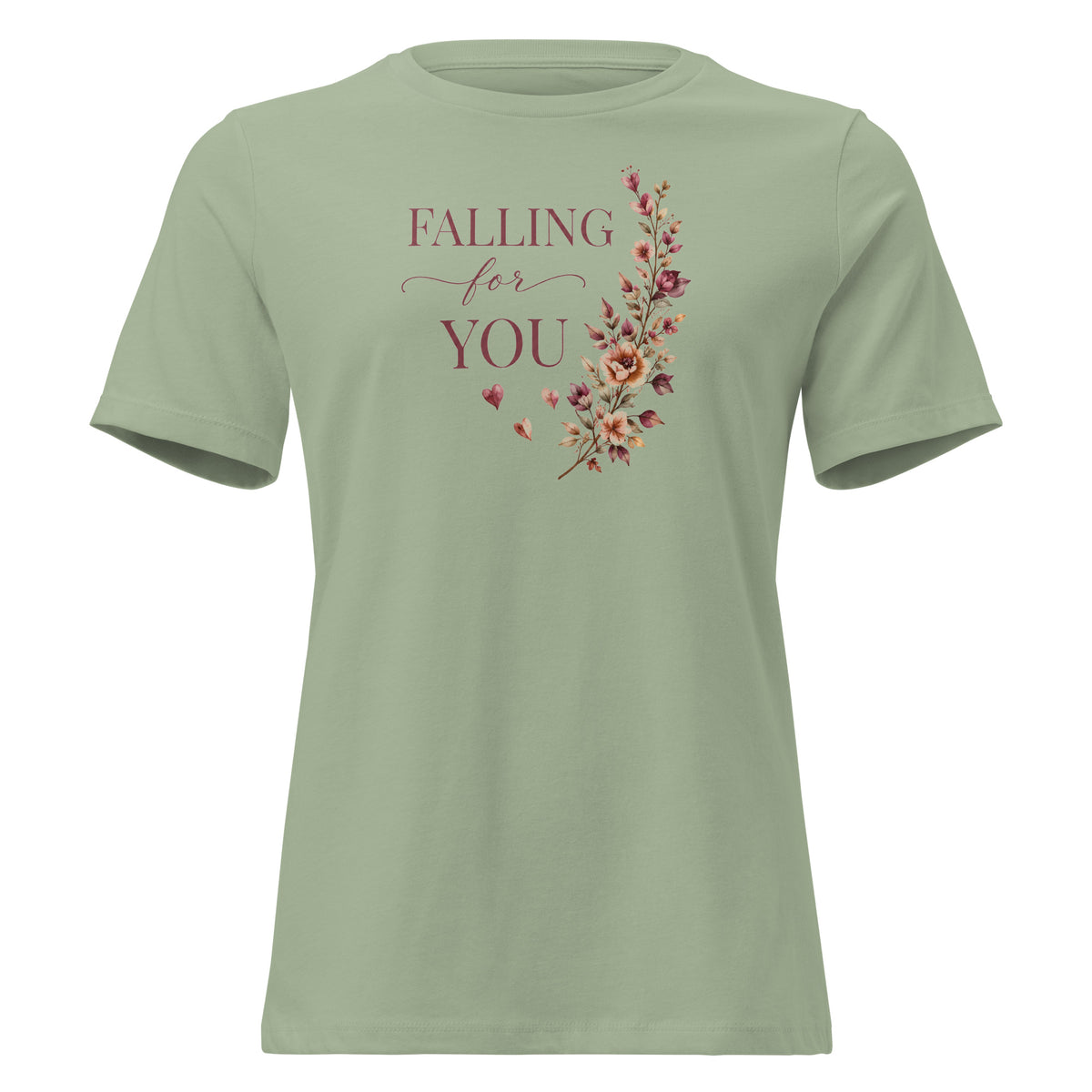 Falling For You women's relaxed T-shirt in sage, front view